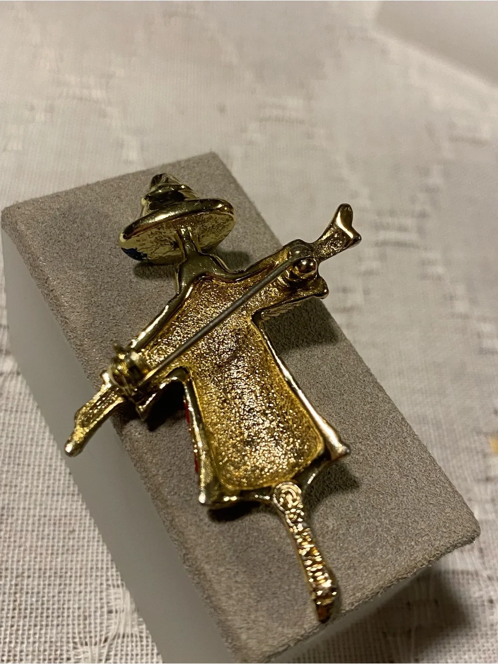 Sarah Coventry “Patches” Scarecrow Pin with Red, Blue & Yellow Enamel 1969